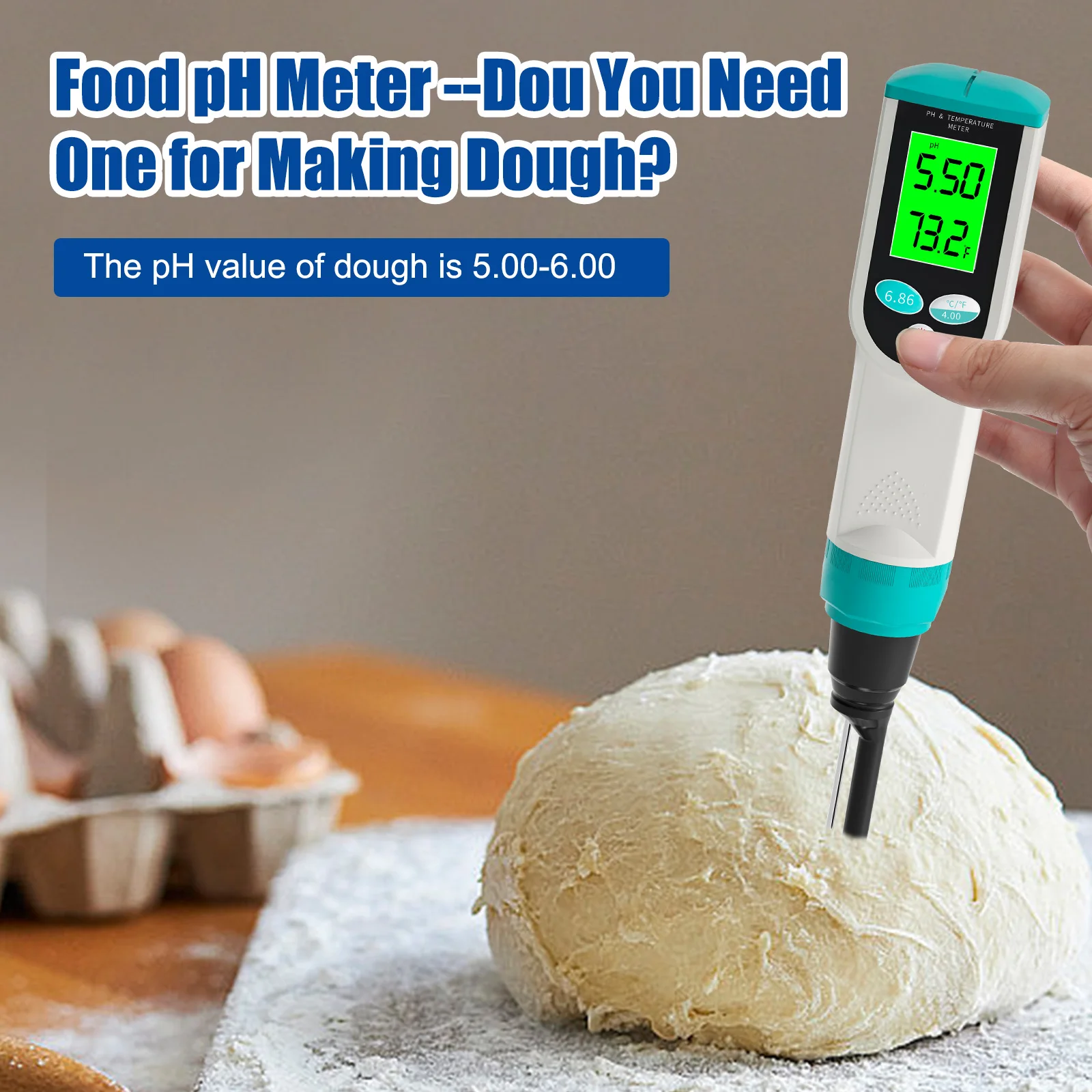 Digital PH Meter 0.00-14.00 High Accuracy Sensor with ATC Temperature, PH Tester for Meat, Cheese, Dough, Jam, Baking & Cooking - Image 3