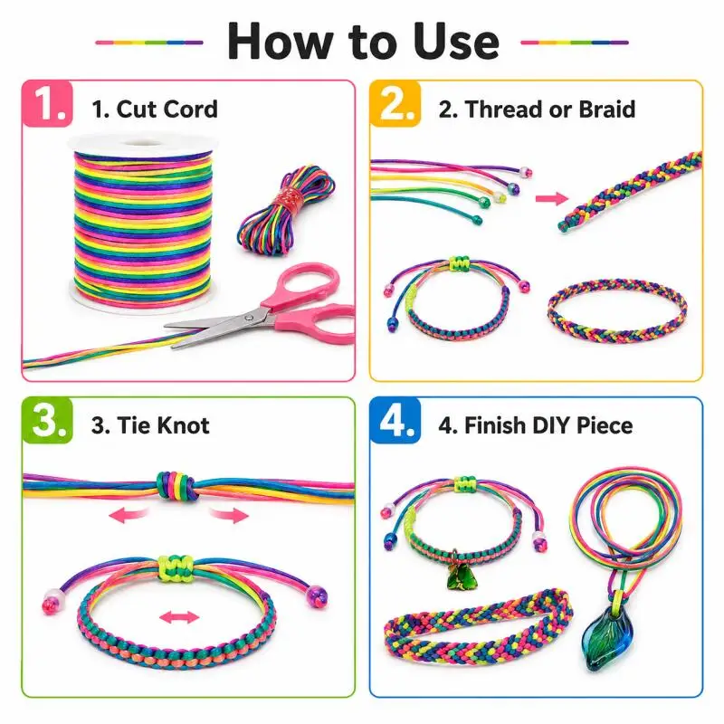 1,5~2,5 mm 20/100 m bunte, farbverlaufende Nylonschnur, geeignet für Schmuckherstellung, Perlenarbeiten und Weben, geeignet für Armbänder. – Detail 4