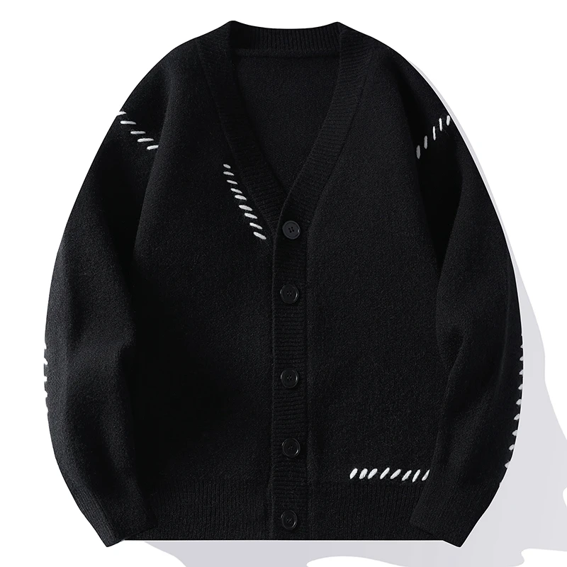 2024 Autumn/Winter New Men's Casual Knitted Cardigan V-neck Fashion Design Warm Japanese Versatile Sweater Cardigan