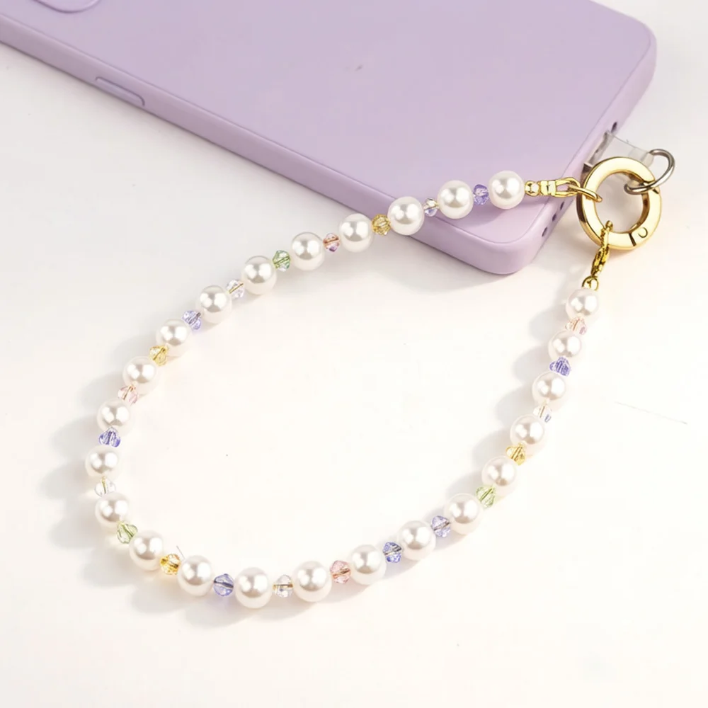 

KIKI Shoot Pearl Phone Straps Hand-beaded Hanging Cord Phone Accessories Short Beaded Crystal Chain For iPhone Samsung Xiaomi