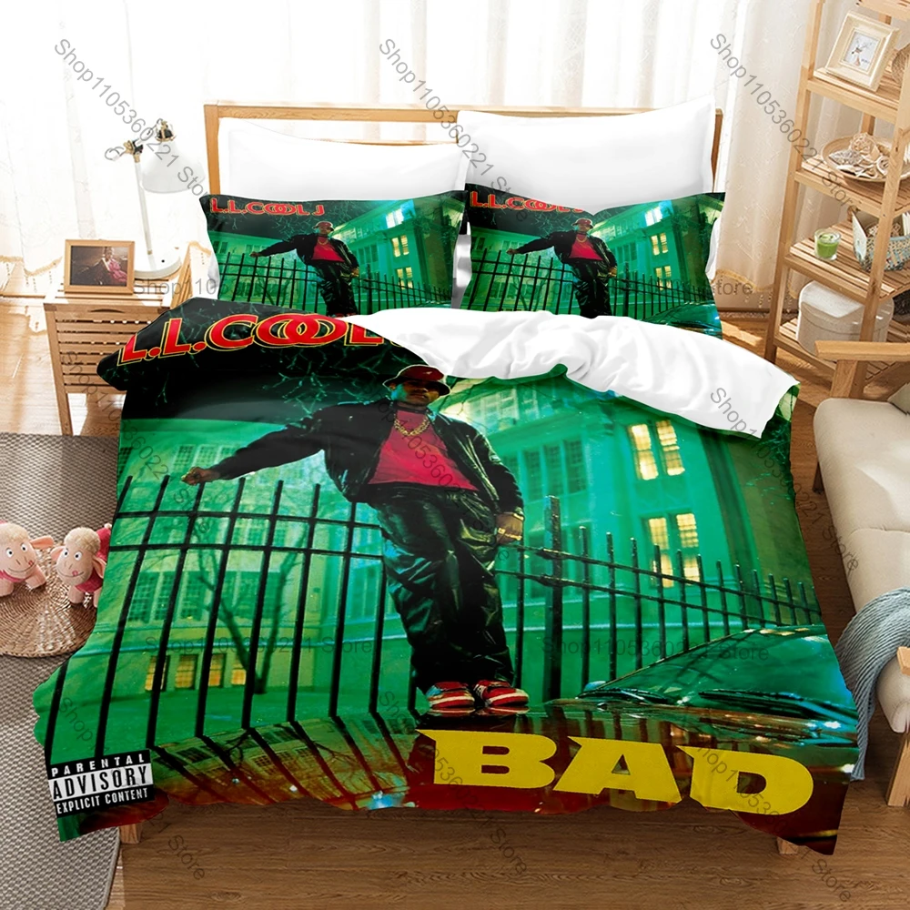 Iconic Old School Graphic LL Cool J Murdergram Hardcore Rap Bedding Set Duvet Cover With 2 Pillowcases Retro Teen Bedroom Decor