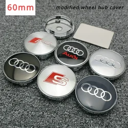 Couvercle de moyeu de roue modifié avec logo central de pneu, 60mm, Audi A1 A2 A3 8V 8P 8L A4 B5 dieux B7 B8 A5 horizon C5 C6 C7 A7 A8 Q2 Q3 Q5 Q7, 4 pièces