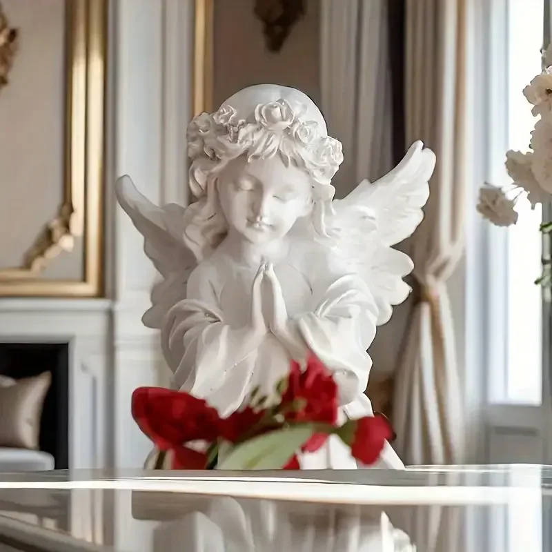 تماثيل وشخصيات الملاك الصلاة، ملاك الراتنج الجميل مع أجنحة ديكور مذبح المنزل، هدية عيد ميلاد فريدة لعيد الشكر #3