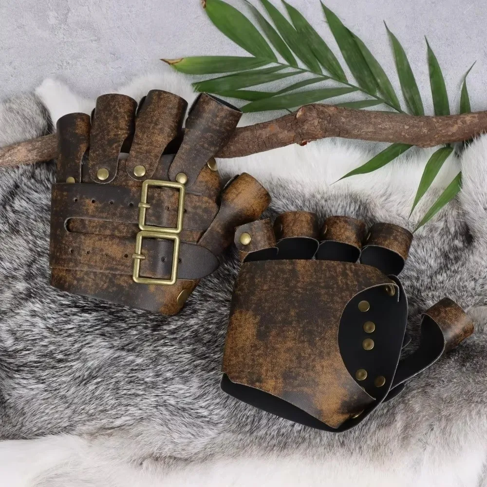 

PU Leather Faux Leather Gloves Wristband Design Pirate Theme Steampunk Gloves Medieval Style Fingerless Gloves Role Playing