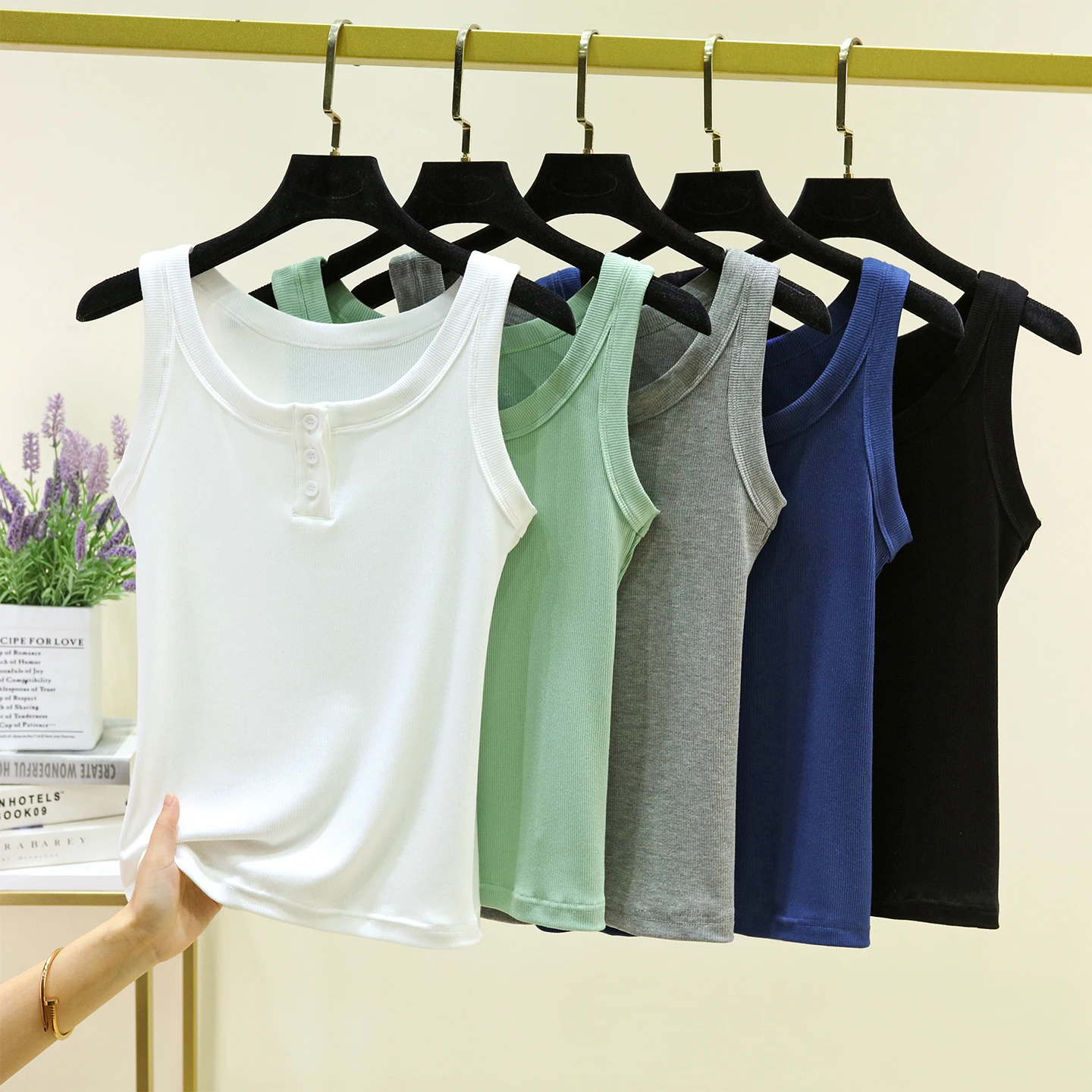 Summer Thin Strap Vest Women's Sleeveless Slim Fit Base Layer Pure Color Hide Underarm Thin Model Workwear Regular Length