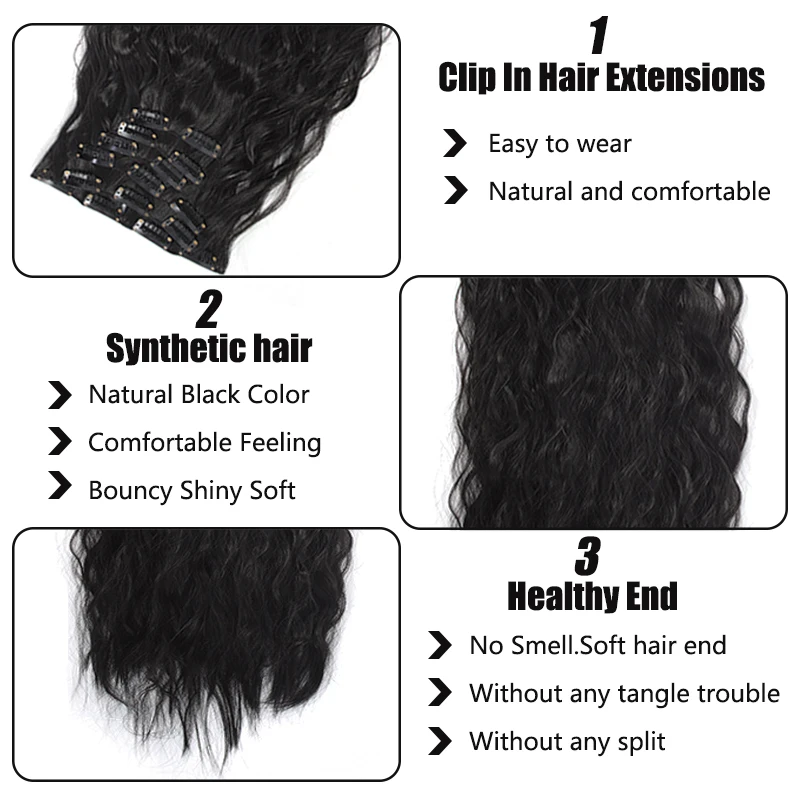 شعر مستعار الذرة بيرم طويل مجعد الشعر التمديد قطع شعر مستعار 16 بطاقة 6 قطع مجموعة الشعر التمديد الذرة بيرم تمديد شعر مستعار قطع شعر مستعار