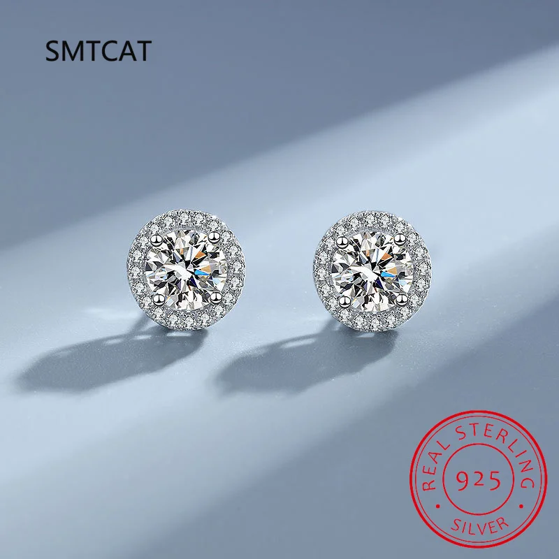 

925 Sterling Silver 1 Carat Moissanite Round Earrings Engagement Wedding Daily Work Party Travel Luxurious Gift For Women
