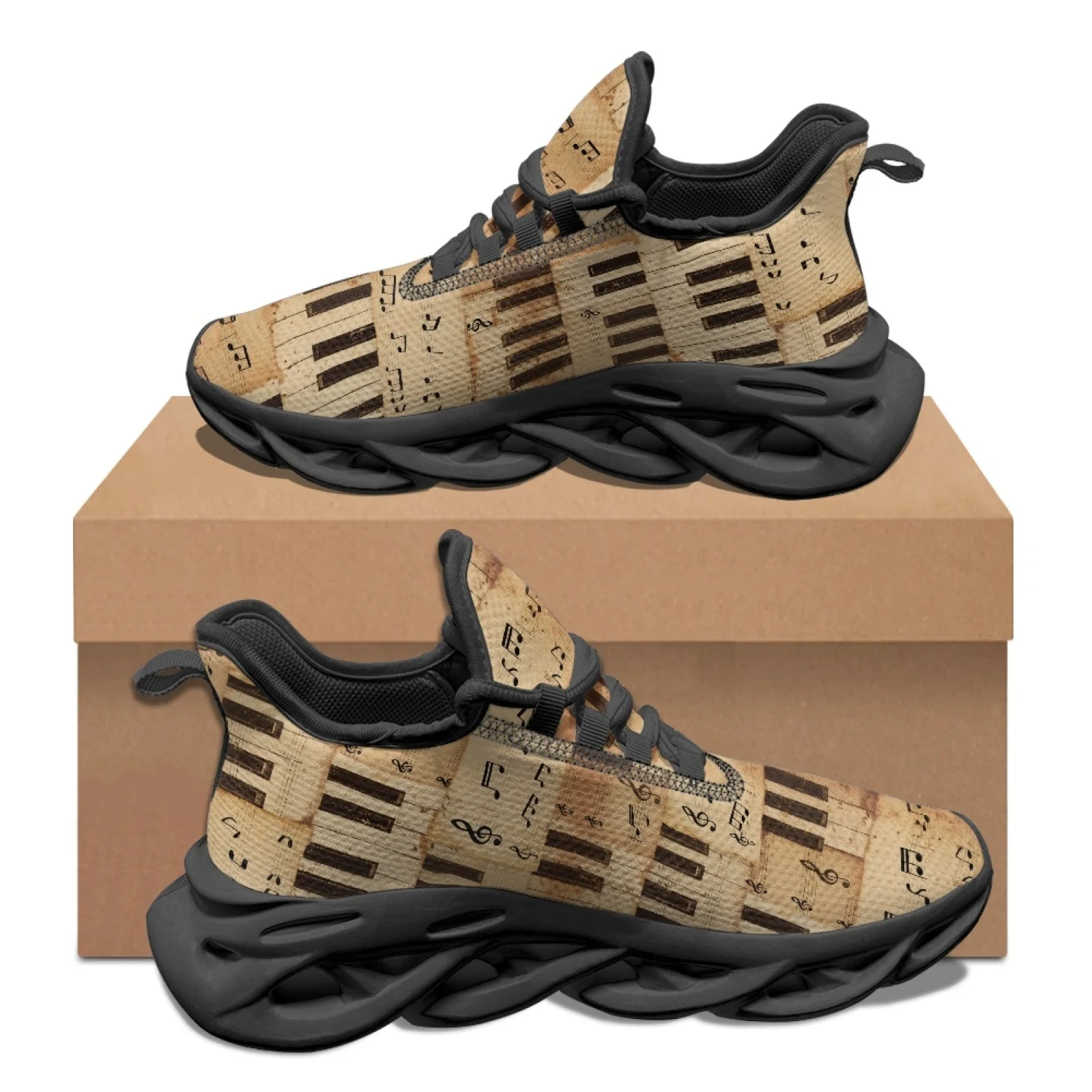 PENSTROLL Music Print Athletic Shoes Mesh & EVA Men's Running Shoes Non Slip Men's Trail Running Shoes for Walking