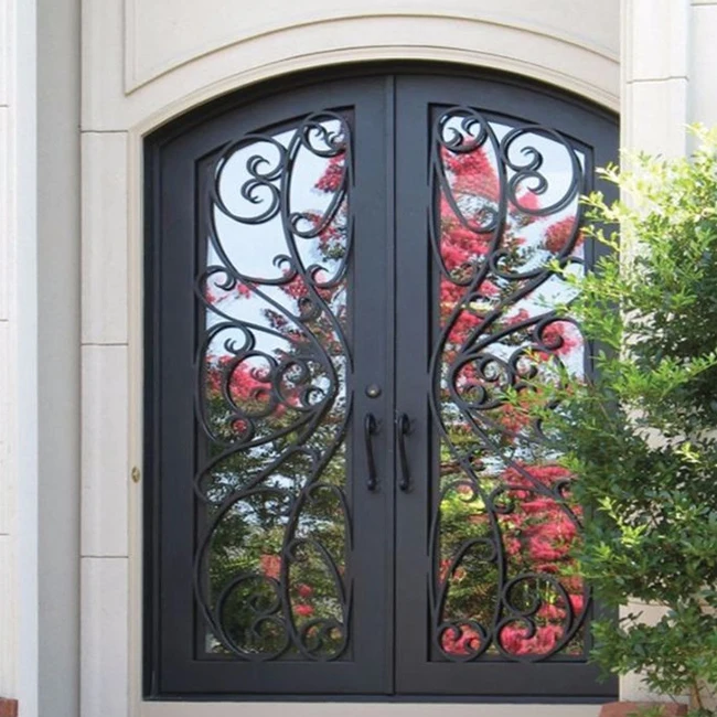 High-quality Black Wrought Iron Arched Doors For Residential, Rust-proof, Front Door, Main Door