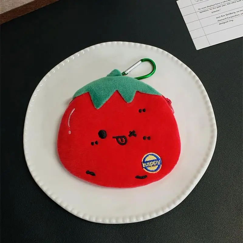 Cartoon Plush Tomato Coin Purse Pendant Cute Portable Wallet Storage Pouch Hanging Ornament Bag Decoration Accessories Gift