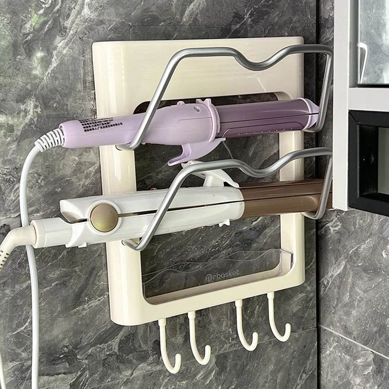 Estante de almacenamiento para secador de pelo montado en la pared, soporte para rizador, organizador de baño, estante de almacenamiento, accesorios de baño
