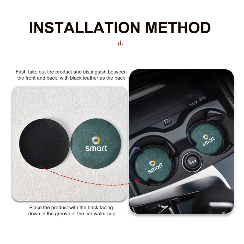 2pcs Suede Car Coaster Water Cup Bottle Holder Anti-slip Pad Mat For Smart Fortwo 451 450 453 Forfour Cabrio Crossblade ROADSTER