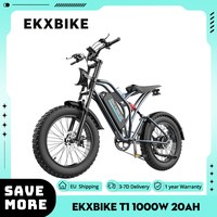 EKXBIKE T1 Electric Bike, 1000W Motor, 48V 20AH Battery, 50km/h Max Speed, 100km Range, Disc Brakes, Hydraulic Shock Absorber