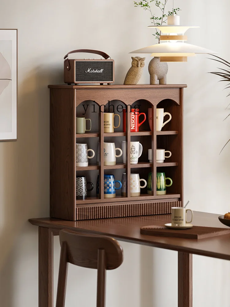 ZC Solid Wood Cup Holder Cup Display Cabinet Desktop Storage Open Rack Water Cup Square Cabinet Multi-Layer Small Plaid