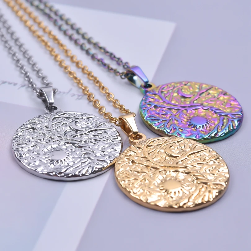 Tree of Life Gold Color Necklace for Women High Qulity Titanium Steel Pendant Collars Long Steel Chains Female Gifts Jewelry