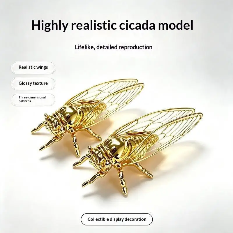 Zinc Alloy Finish Cicada Figurine Realistic Details Hollow Wings Cicada Sculpture Vintage Style Insect Figurine