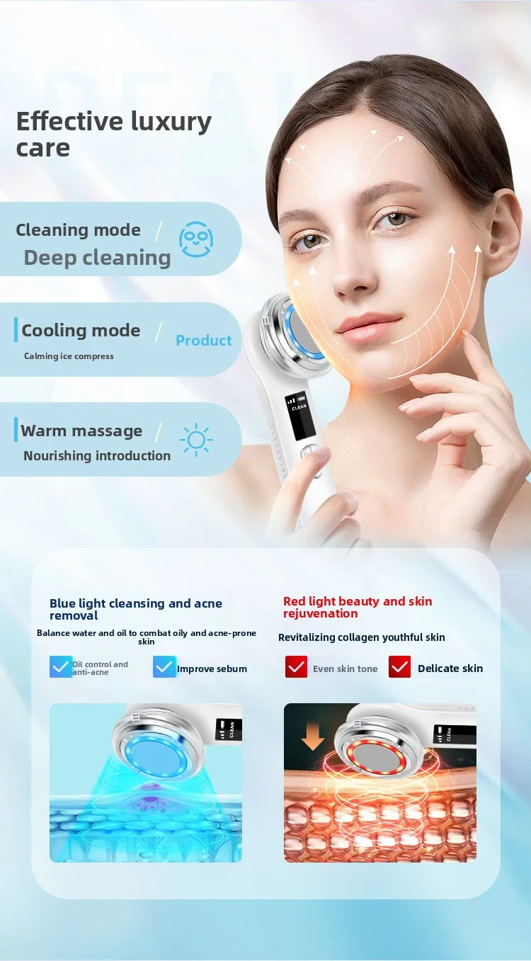 Microcurrent Lifting Firming Beauty Instrument Color Light Rejuvenation Hot and Cold Introducer Facial Home Vibration Massager