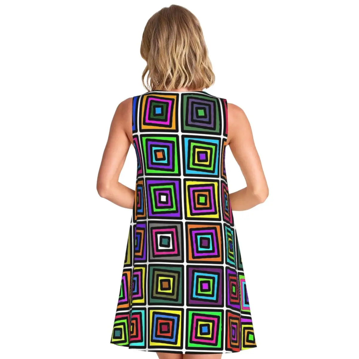 Geometic Colorblock Tank Dress Mid Century Boho Beach Dresses Ladies Summer Streetwear Graphic Oversize Casual Dress