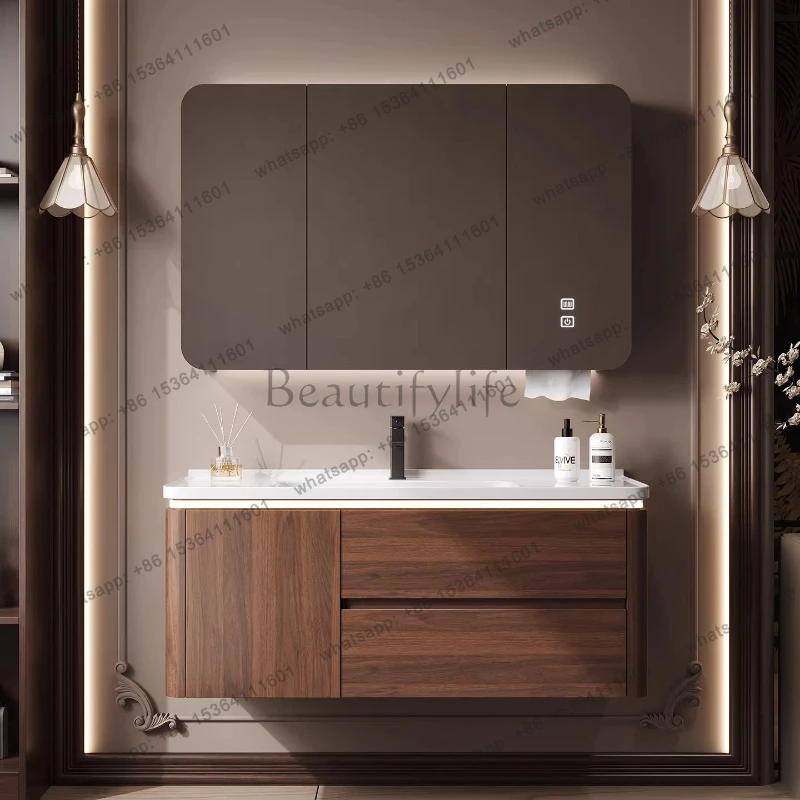 Washbasin Bathroom Cabinets Toilet Walnut Color Arc Integrated Ceramic Storage Cabinet Muebles Bathroom Furniture