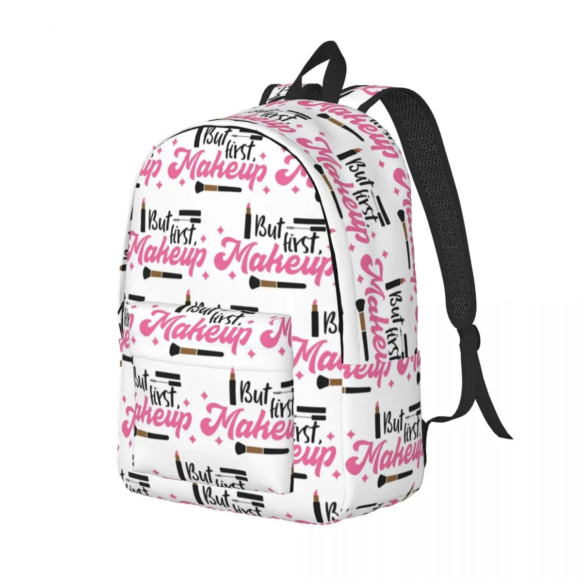 Cosmetics Makeup Tools But First Makeup Print Backpack Daypack Large Capacity BookBag School Bag Shoulder Bags for Men Women