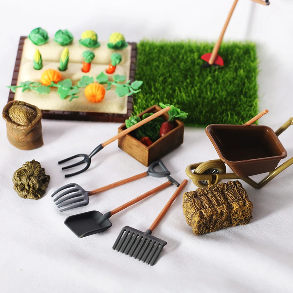 

1 set Mini Farm Shovel Rake Set Miniature Tool Plastic Gardening Kids Toy House Decor Durable Model Farm Supplies