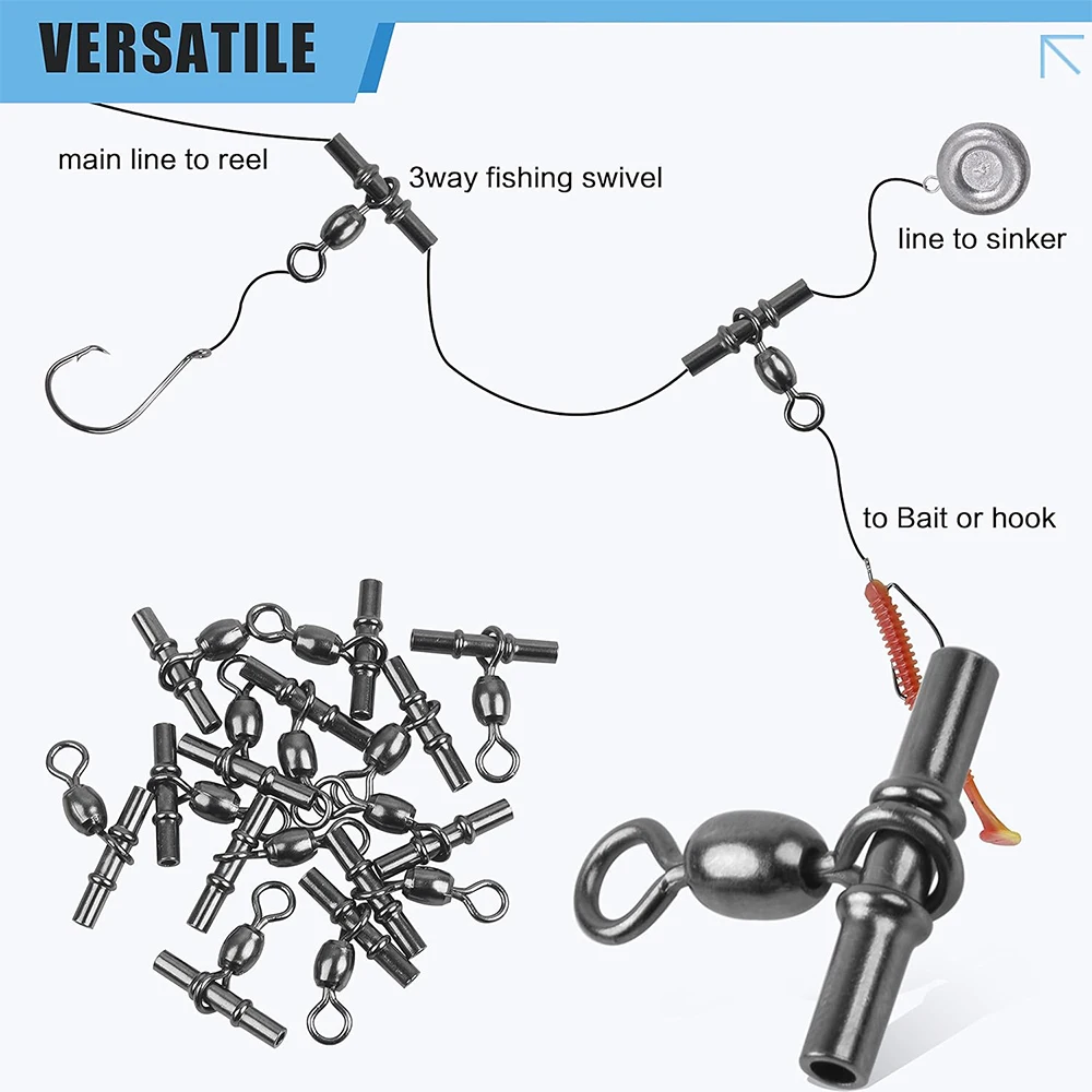 40Pcs Cross Line Crane Swivels Heavy Duty Brass T-Shape Three 3 Way Swivel Fishing Tackle Crimp Sleeve Fishing Swivels Connector