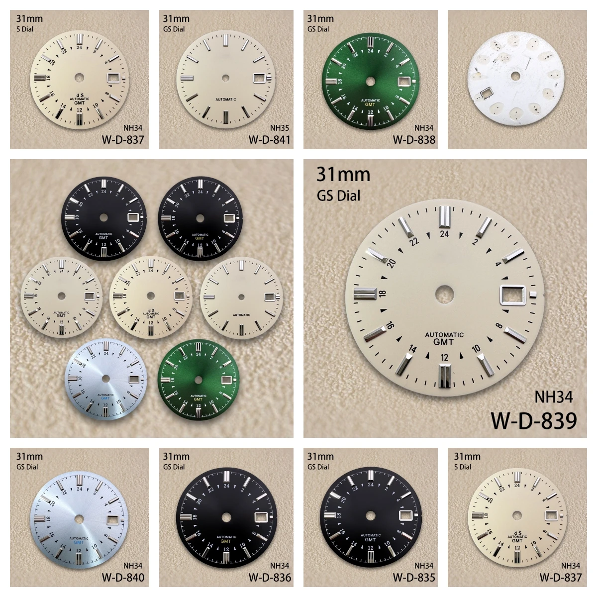 

31mm GS Logo GMT Dial With Sun Pattern Grand S Dial Suitable For NH34/35/36 Movement High Quality Watch Accessories ﻿
