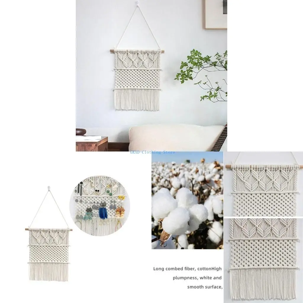 

N0PE Macrame Hanging Jewelry Организатор настенный настенный настенный кожурный держатель Boho Boho
