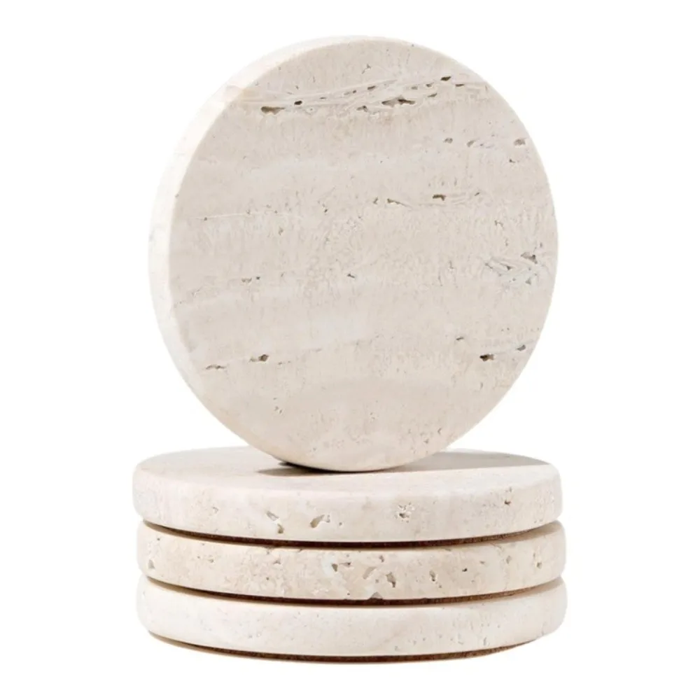 Natural Marble Coasters Placemat Vintage Combinable Jewellery Display Plate Travertine Heat Resistant Whiskey Coffee Coasters