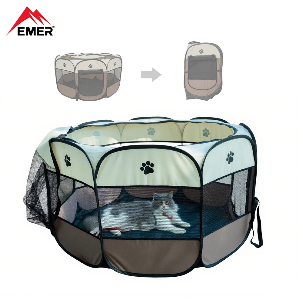 

EMER Portable Foldable Pet Tent Kennel Octagonal Fence Oxford cloth waterproof Outdoor Easy Operation Camping Pet Sunshade Tent