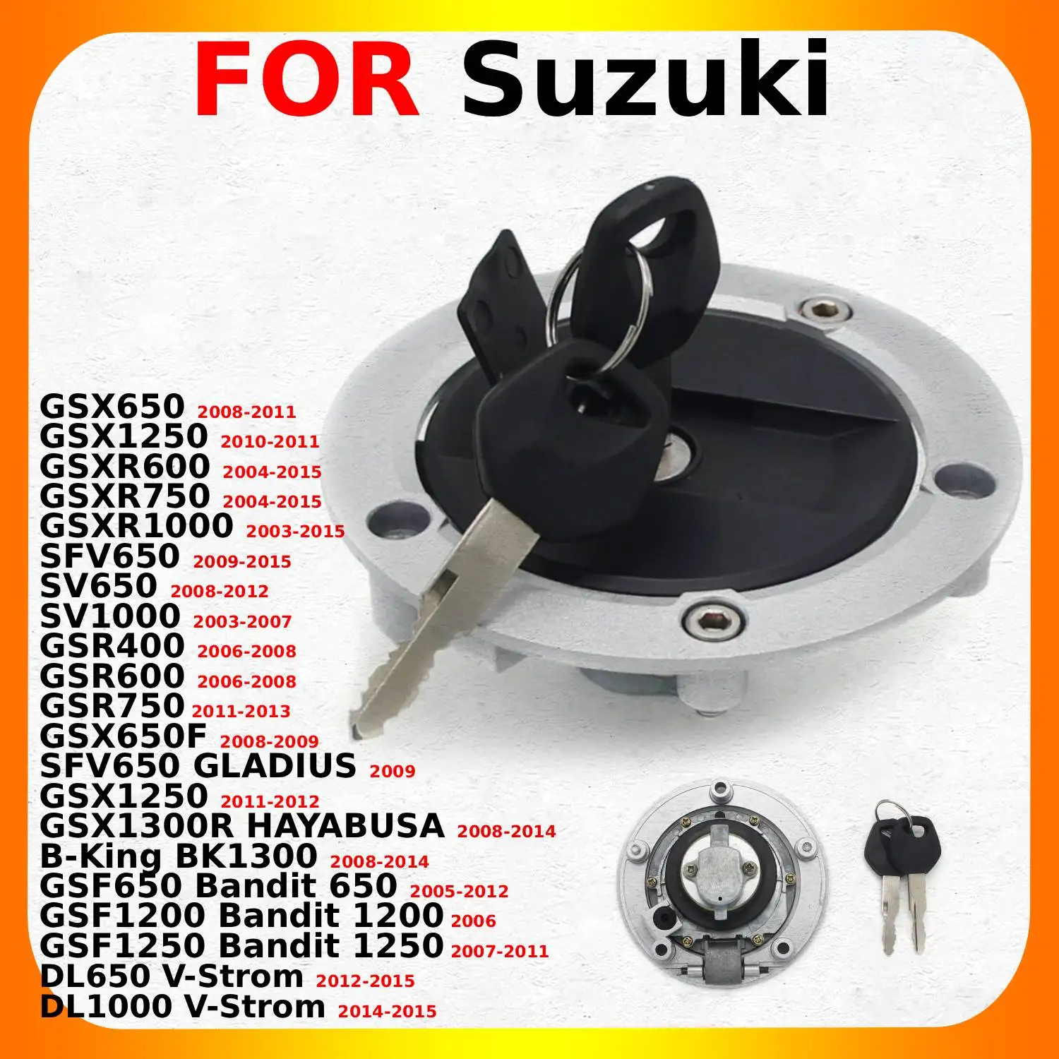 

For Suzuki GSR600 GSR750 GSR400 GSX650F SFV650 SV650 SV1000 GSX1250 SFV650 GLADIUS Motorcycle Fuel Gas Tank Cap Cover Lock Set