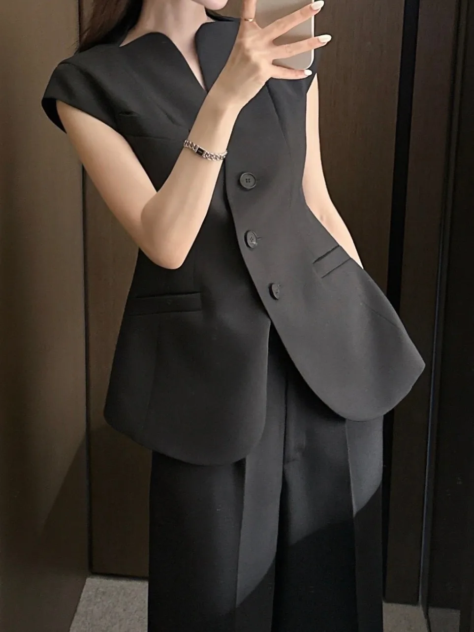 

Faionable Chic Summer Vintage Women's Suit Set with Wide Leg Pants Two Piece Set Loose Fit Versatile Outerwear Jaet