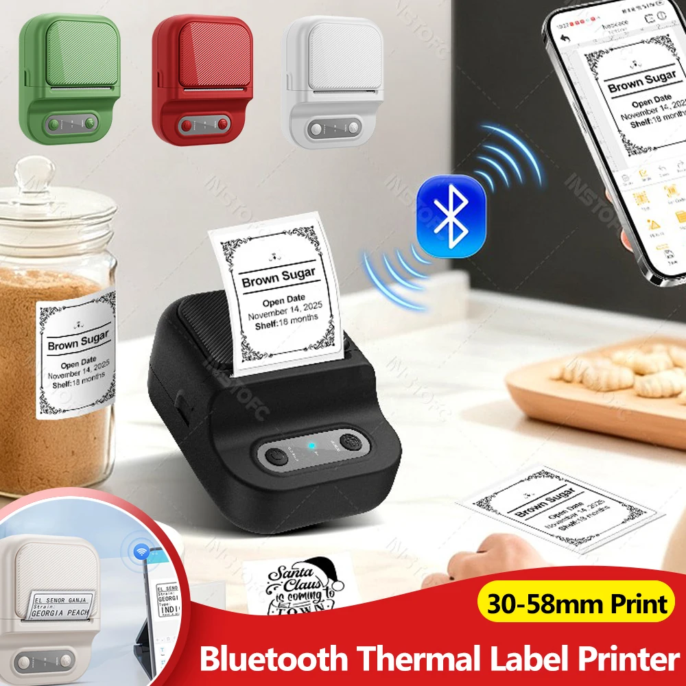 

2-inch/30-58mm Thermal Label Printer Portable Bluetooth Inkless Smart Label Maker, like B21 B1 For Gift/Diy Creative/Marking
