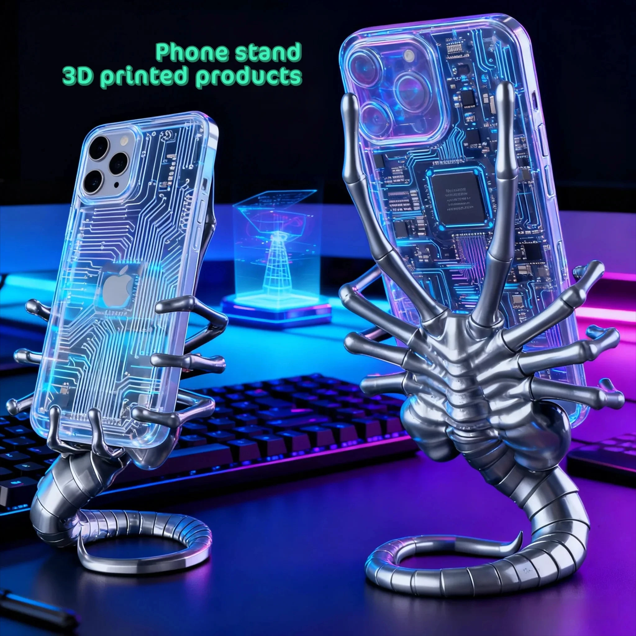 Soporte para teléfono con estampado de cara de alienígena en 3D, soporte para dispositivo móvil con temática para juegos única