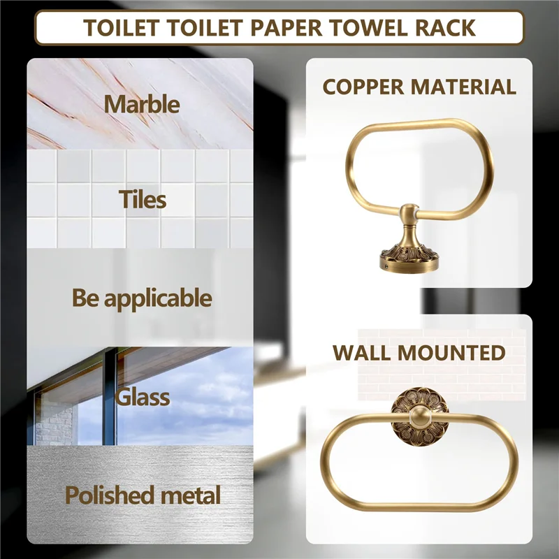 【HOT】Antique Towel Ring Vintage Brass Luxury Bronze Bathroom Bath Towel Holders Wall Mounted Towel Hanger For Bath Accessory