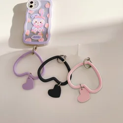 Anti-Lost Love Heart Keychain Mobile Phone Strap Ring Pendant Phone Hanging Lanyard Soft Silicone Wristband Bracelet Accessories