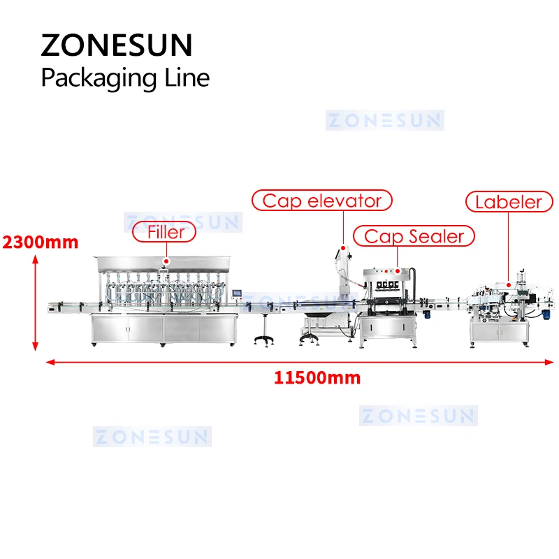 ZONESUN 5L Bottle Packaging Production Line Oil Filling Capping Round Flat Bottles Double Labeling Machine ZS-FAL180Z4