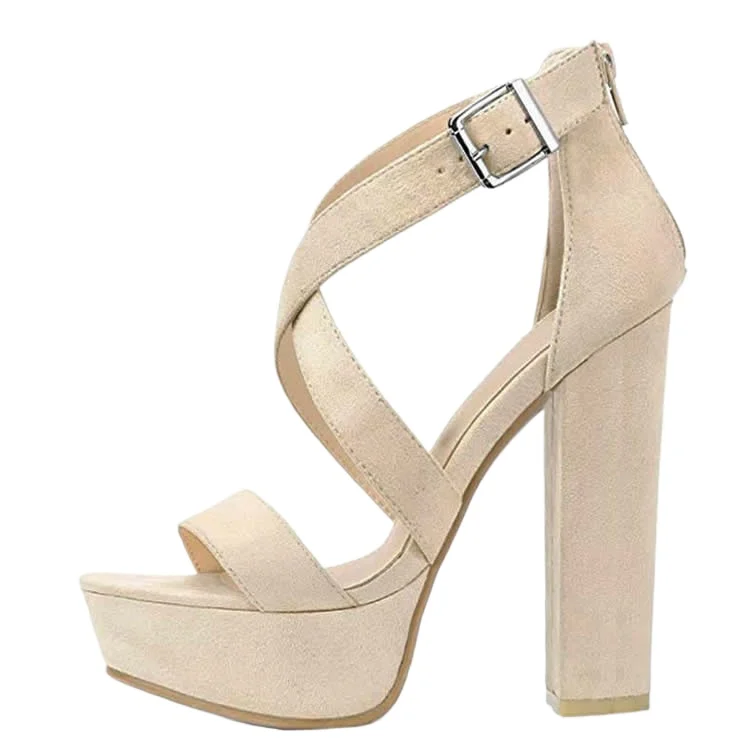 Women Sandals 2026 Summer Sexy 14cm Open Toe Thick High Heels Chunky Cross Strap Buckle Platform Pumps Dress Party Wedding Shoes image 3