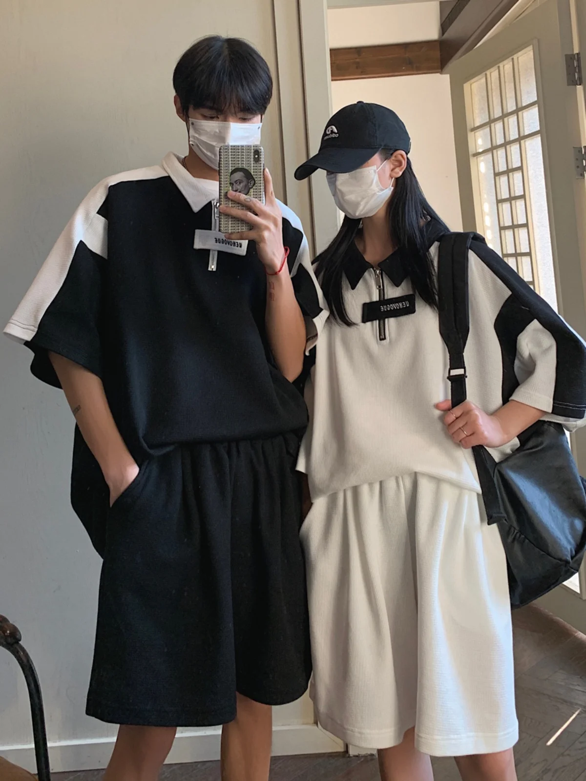 men's-shirt-collar-set-summer-loose-sportswear-casual-couple's-two-piece-suit-ins-design-sensation-short-pants