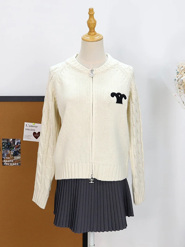 

Осенне-зимний вязаный кардиган ort, женское трикотажное пальто на молнии с застежкой-молнией, теплое свободное пальто для поездок на работу, круглый Ne Long Sve