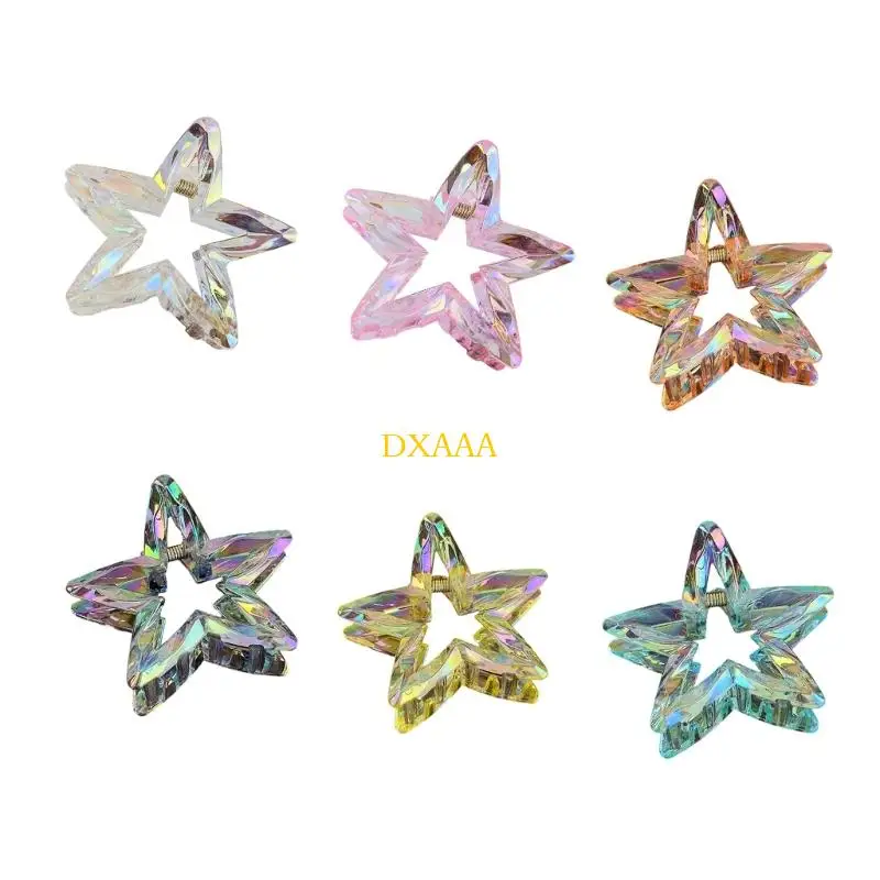 

DXAA 1Pc Crystal Candy Colored Hair Clip Dazzling Hollowed Out Pointed Star Hair Claw Stylish Elegant Acrylic Barrettes For