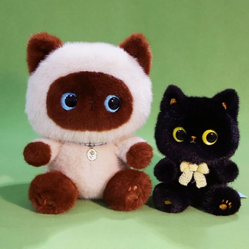 

Creative Stuffed Animals Black Cat Kawaii Furry Siamese Cat Fluffy Cartoon Cat Table Birthday Gifts