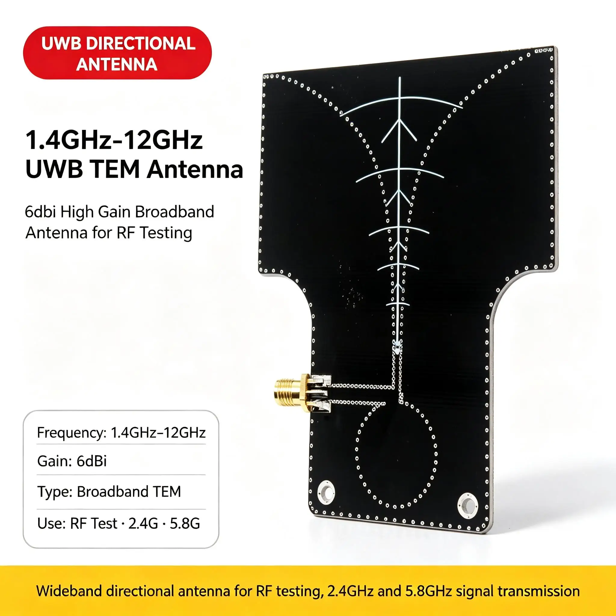 DYKB UWB Directional Antenna 1.4G-12GHz 6dBi High Gain Broadband TEM Antenna Test 2.4G 5.8G Radio Signal Test Equipment Module