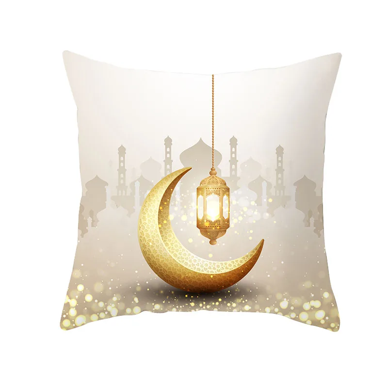 EID Mubarak Cushion Cover Moon Star Lantern Printed Ramadan Pillowcase For Home Room Sofa Decoration Islamic Party Supplies