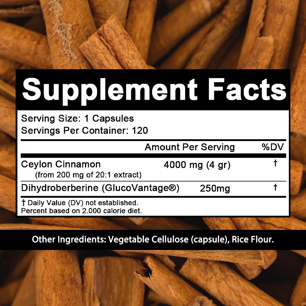 SugarMD Super Berberine Supplement – 250mg GlucoVantage Dihydroberberine with Ceylon Cinnamon - 5X More Absorbable
