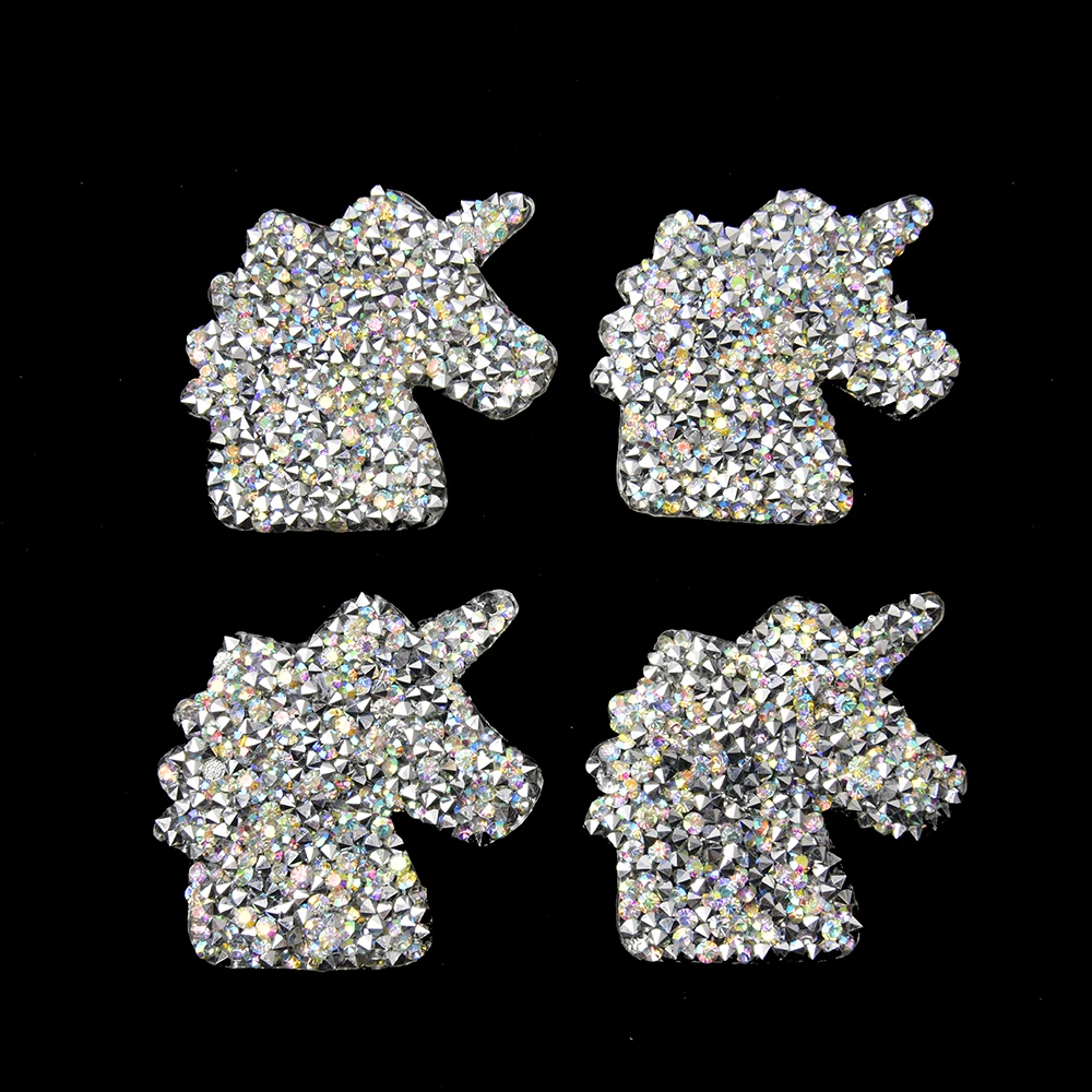 4Pcs Hot Fix Cute Unicorn Star Shape Crystal Ab Rhinestone Iron On Motifs Applique For T-Shirt Bags Shoes