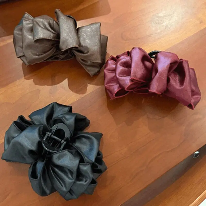 خمر الجلود مخلب كليب للنساء جديد الكورية غير النظامية القوس كبير الشعر كراب انتزاع المشابك دبابيس الشعر حفلة إكسسوارات الشعر هدية