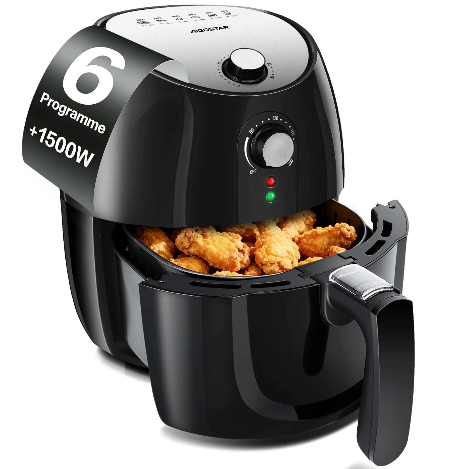 Aigostar Heißluftfritteuse 3,5L, 1500W Heisluftfritöse ohne Öl perfekt für kleine Haushalte, 30-Time, Air Fryers, Abnehmbarer Frittierkorb, automatischer Ausschaltfunktion,Schwarz
