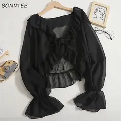 Jackets Women Ruffles Sun-proof All-match Breathable Leisure Korean Style Flare Sleeve Simple Lace-up Summer Laides Basic Trendy