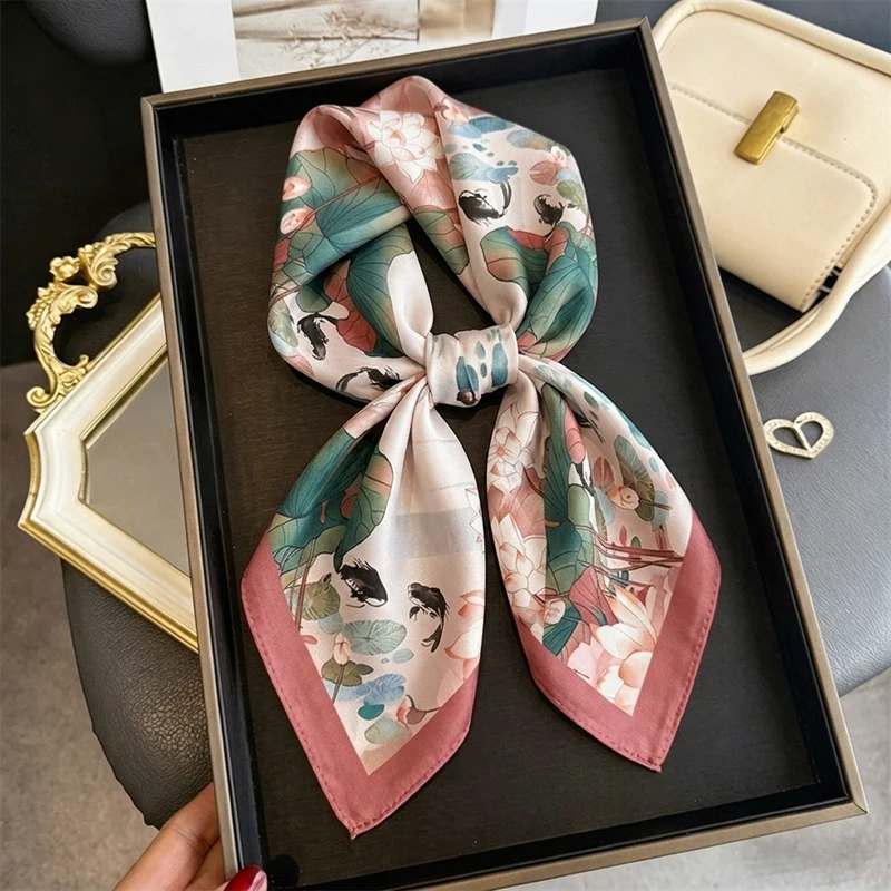 

Scarf Neckerchief Hijab Silk Luxury Women's Shawl Bandanas Headscarf Wraps Neck Scarf Ribbon Hair Bands Designer Femme Brands